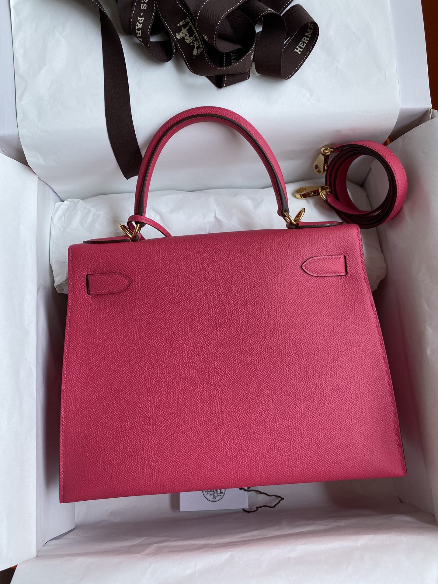 Hermes Kelly 28cm Handbag Shoulder Bag in Rose Red Epsom Leather